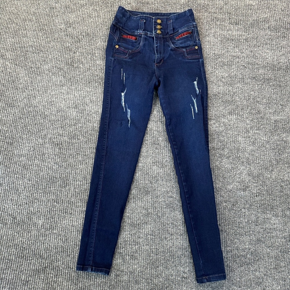 Bon Bonite Womens 5112 Skinny Jeans Size 8 Blue Distressed High Waist Stretch